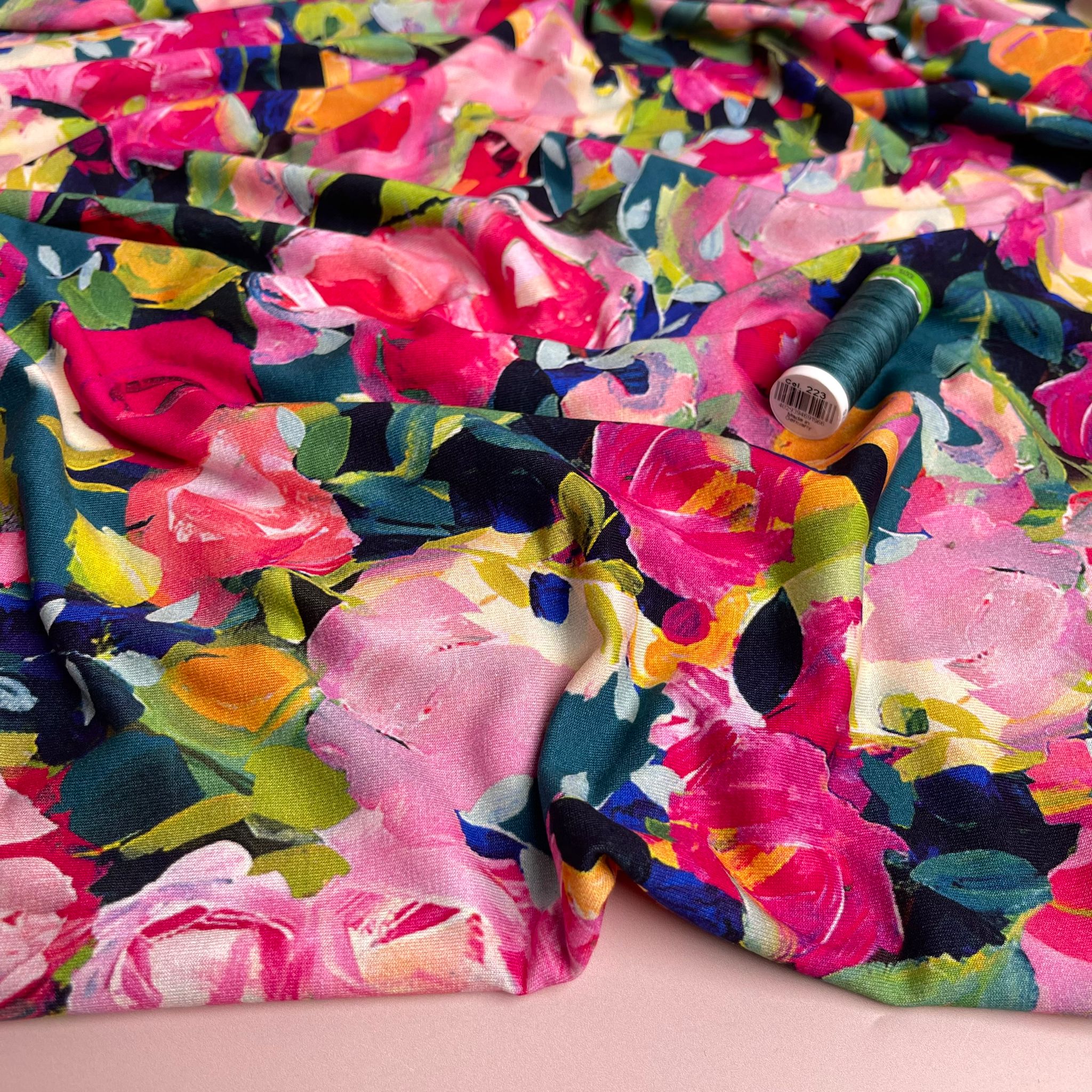 Vibrant Pink Blooms Viscose Jersey Fabric