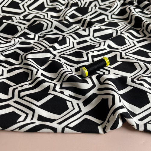 Honeycomb in Black and White Soft Ponte Roma Fabric