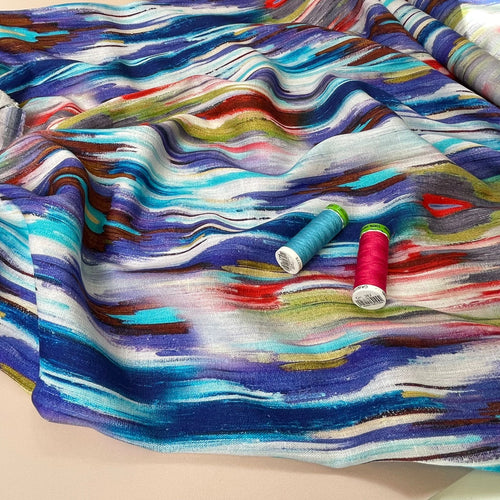 Hazy Blue Stripes Viscose Linen Fabric