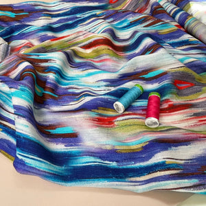 Hazy Blue Stripes Viscose Linen Fabric