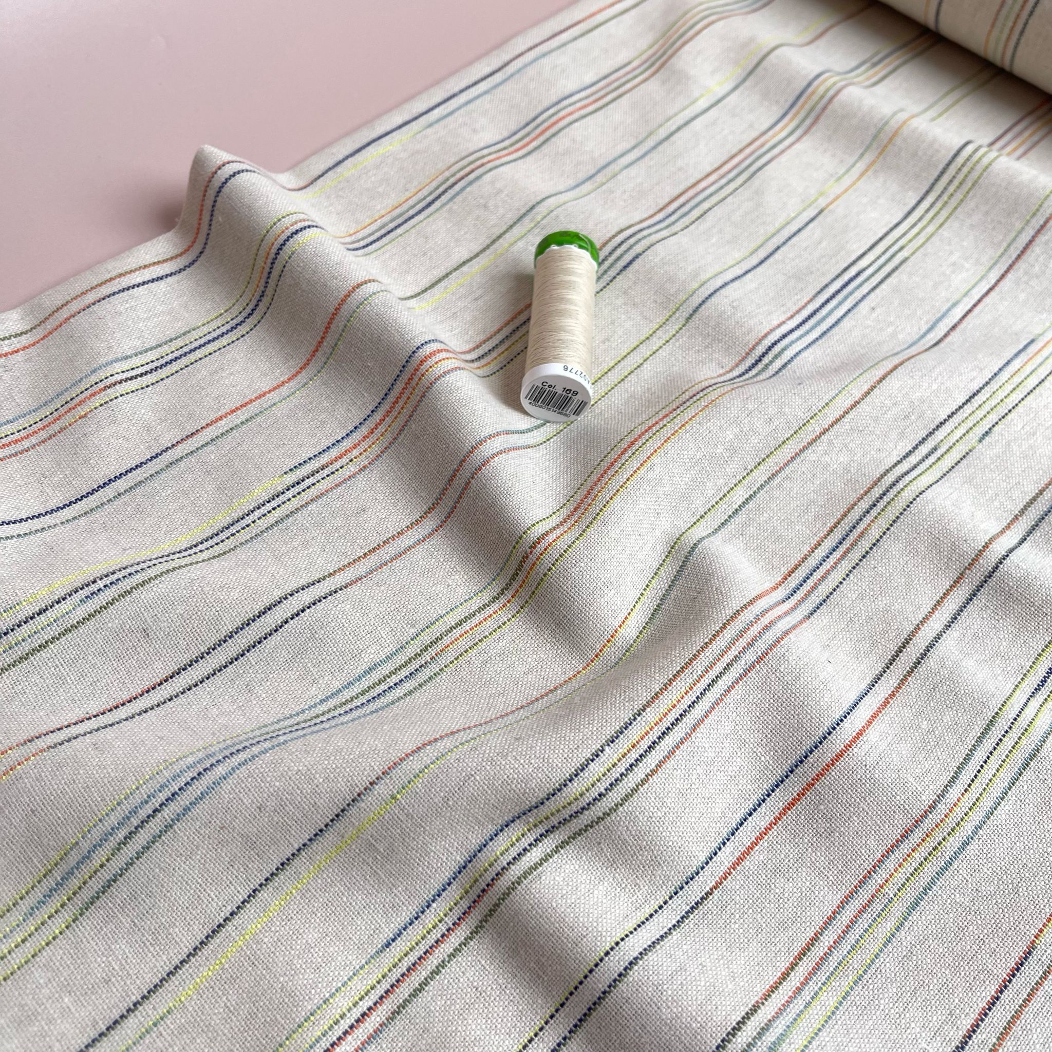 Yarn Dyed Natural Rainbow Stripe Viscose Linen Jacquard Fabric