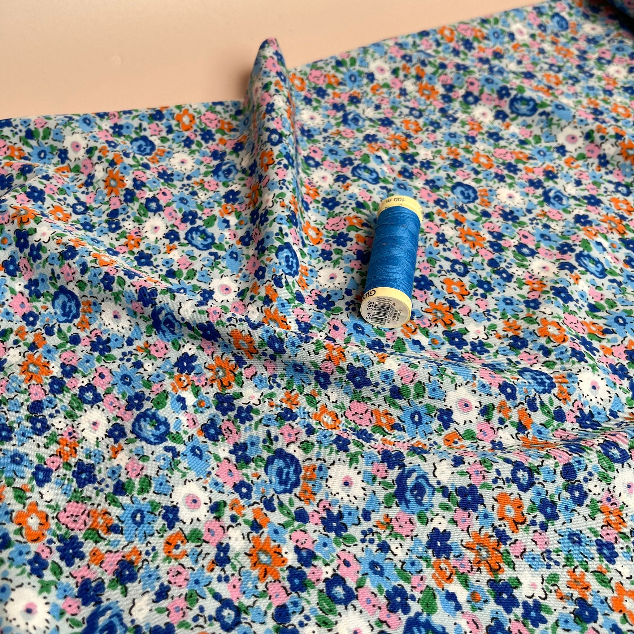 Ditsy Blue Meadow Stretch Polyester Fabric