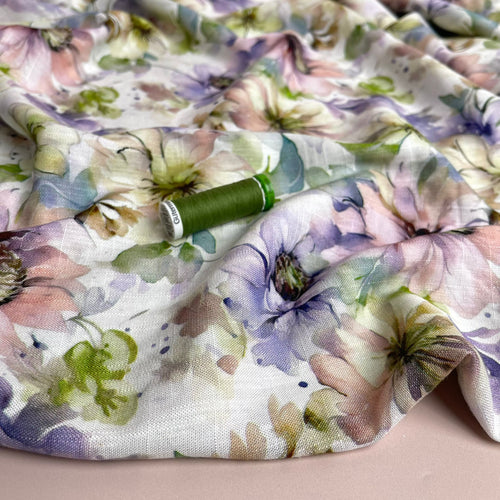 REMNANT 1.48 Metres (small faults near selvedge) Romantic Florals Viscose Linen Fabric (Copy)