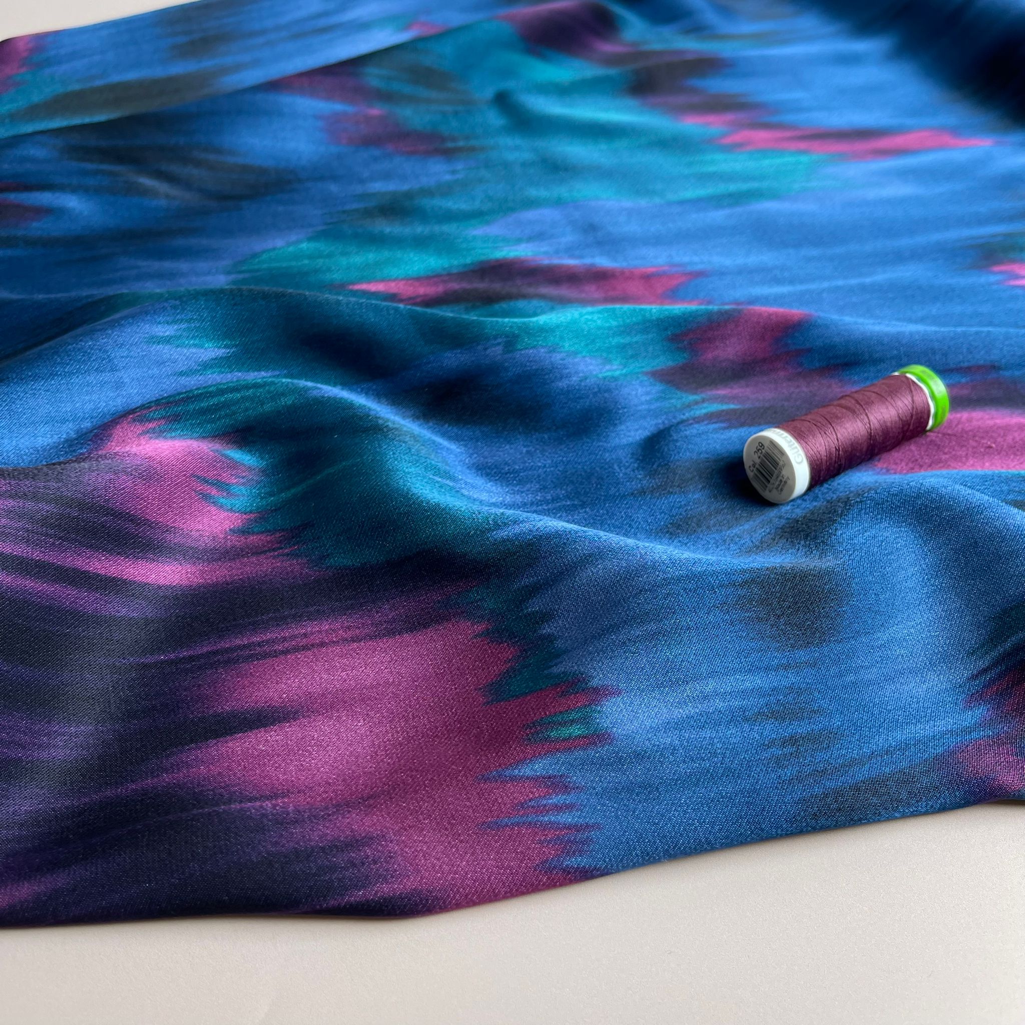 Brush Strokes in Blue Spun Rayon Sateen