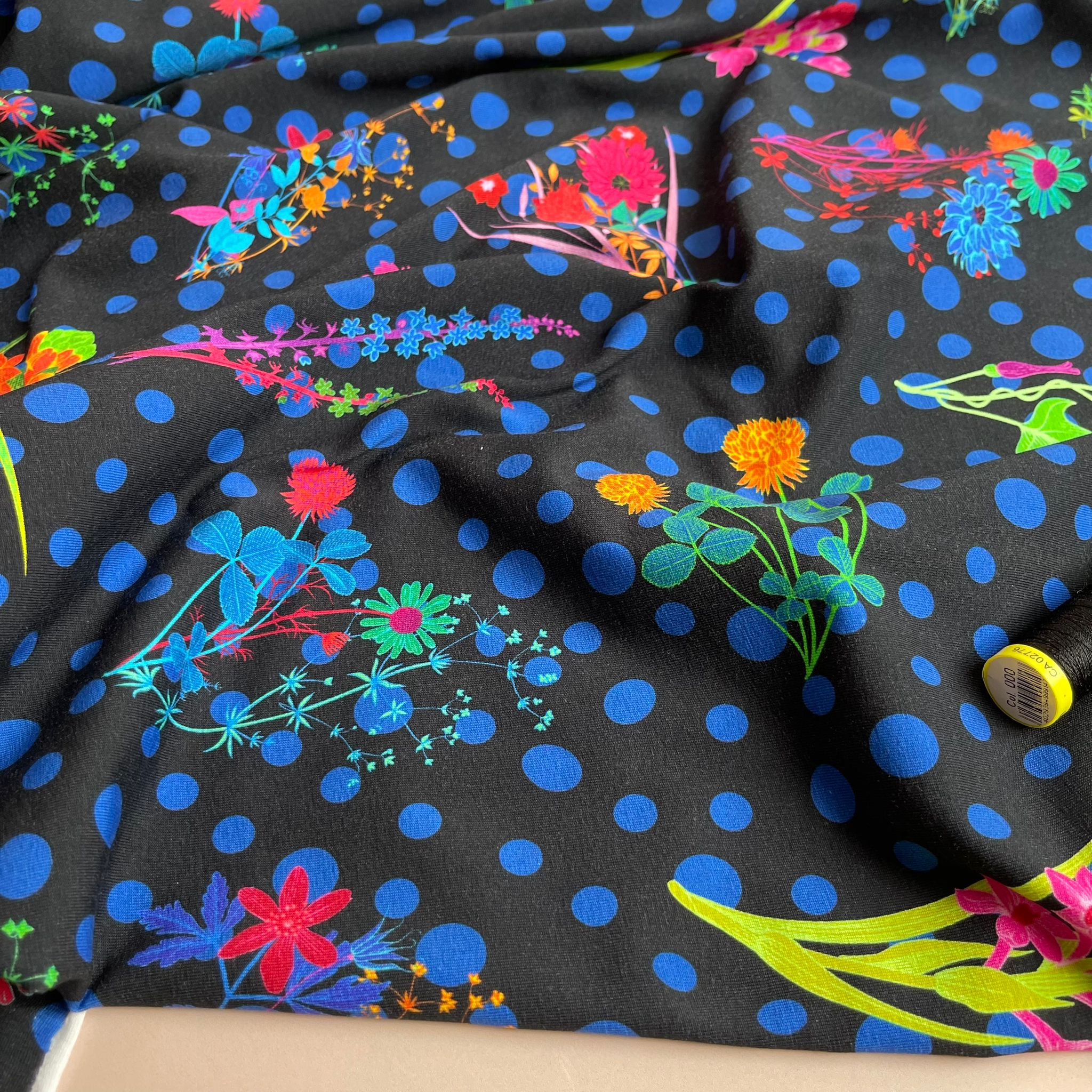 Danish Design - Disco Flowers on Black Cotton Jersey Fabric