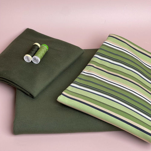 Make an Outfit Colour Bundle - Meadow Green Stripes Cotton Jersey with French Terry & Ribbing