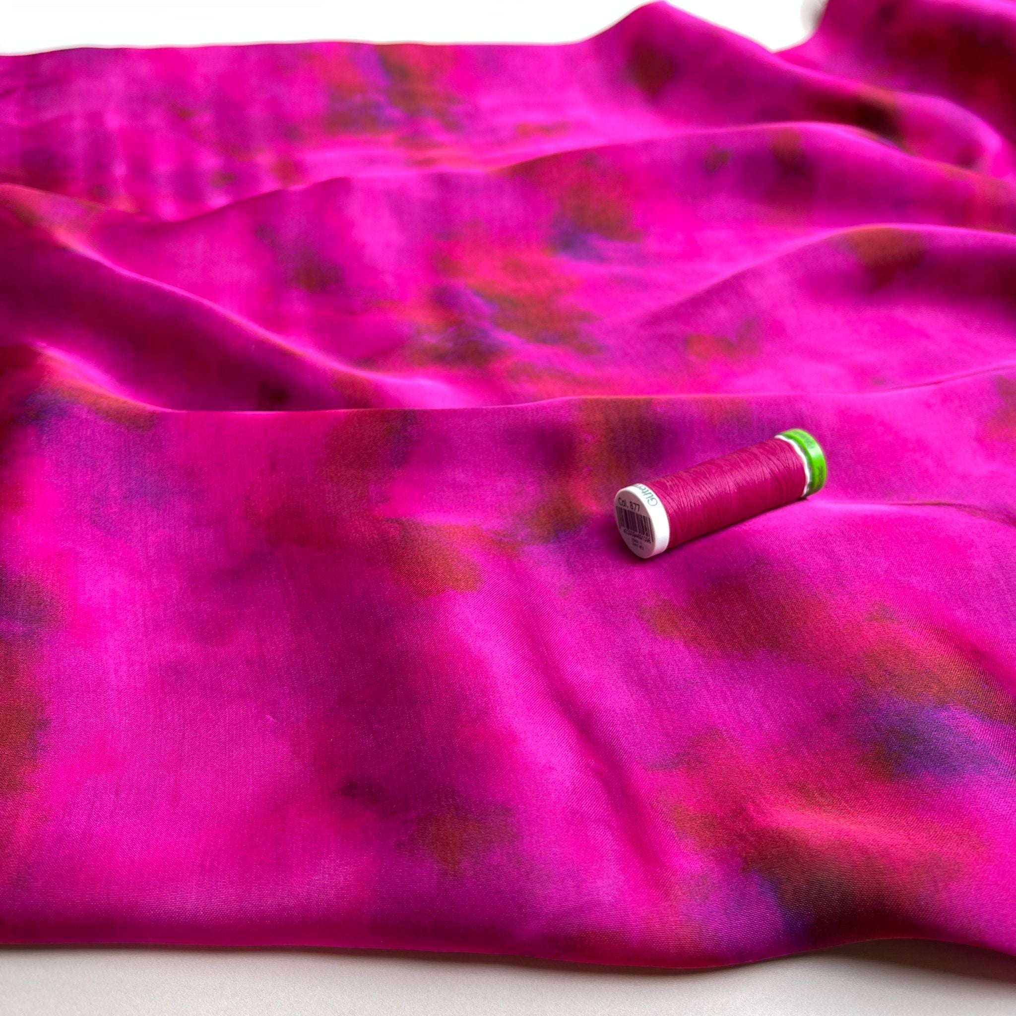 Abstract Magenta Viscose Sateen Fabric