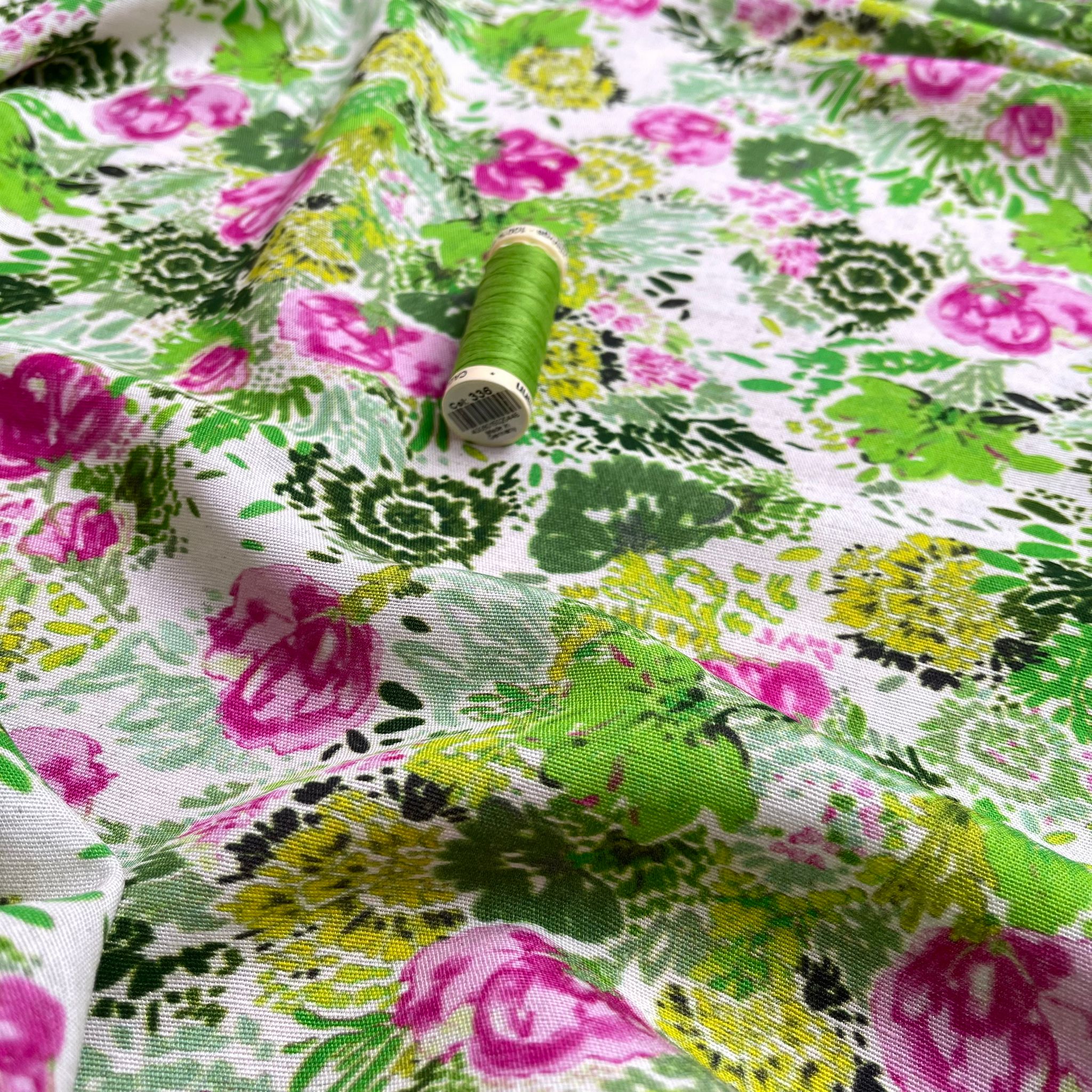 REMNANT 2.4 Metres - Spring Garden Florals Viscose Linen Fabric