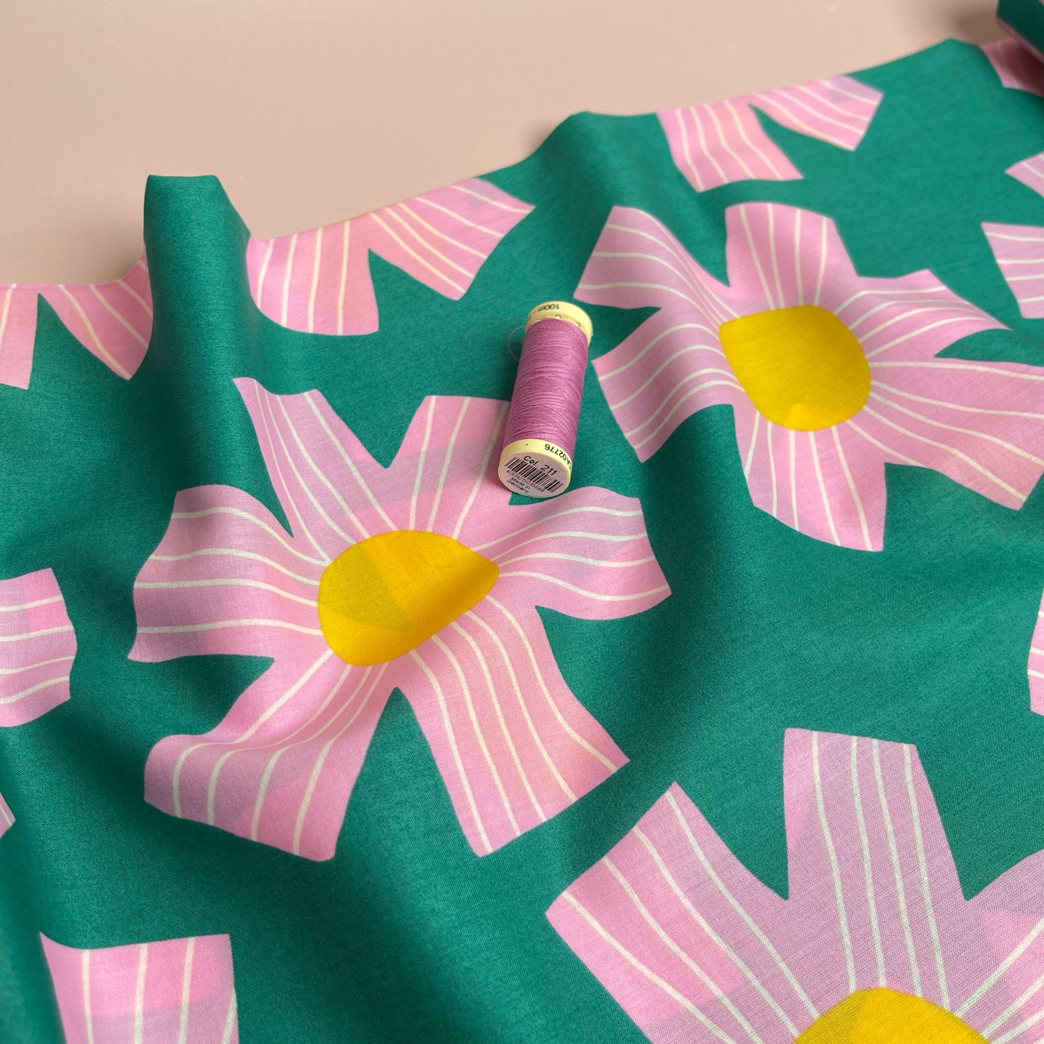 Nerida Hansen - Sunny Days on Green Cotton Voile Fabric