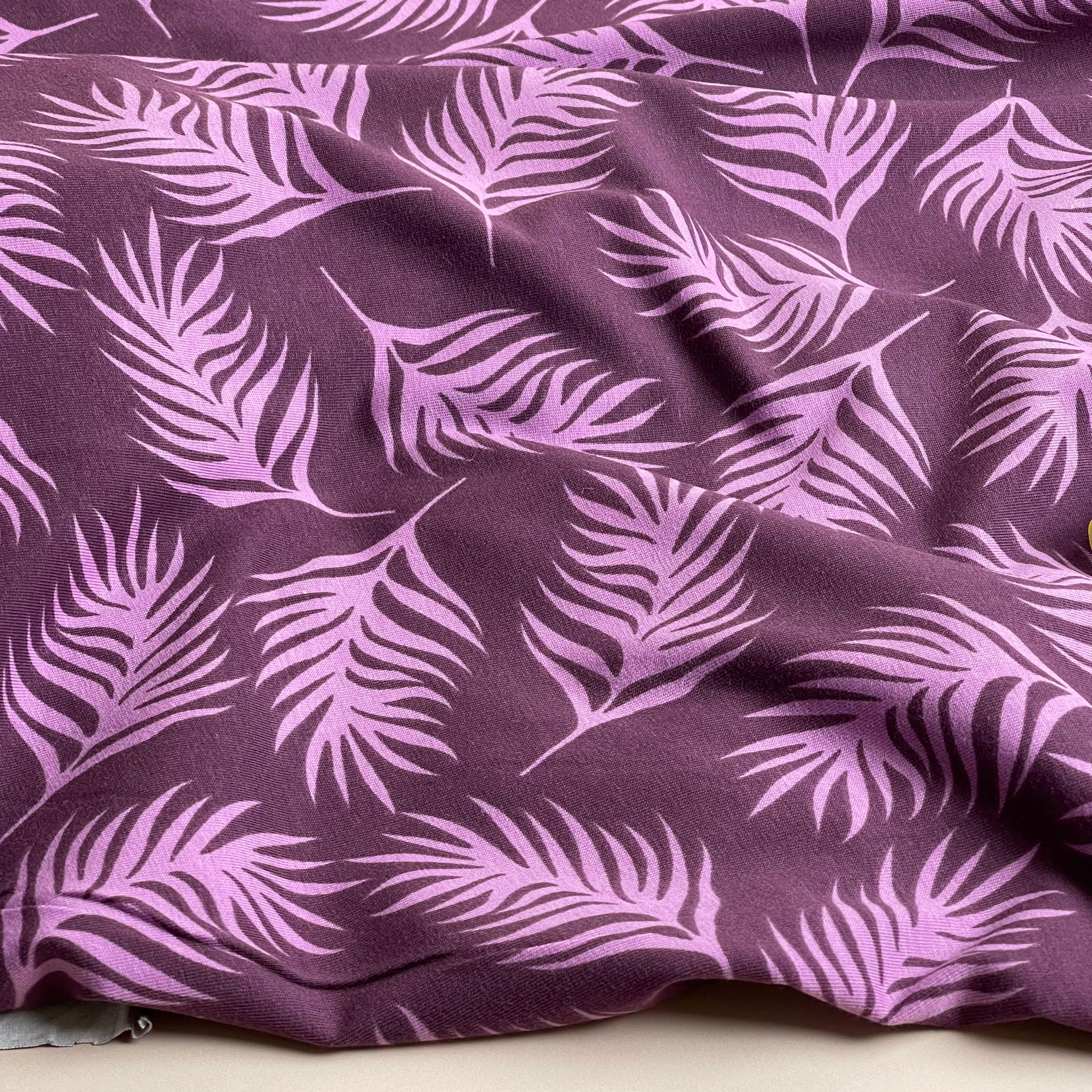 Danish Design - Pink Foliage on Burgundy Cotton Jersey Fabric