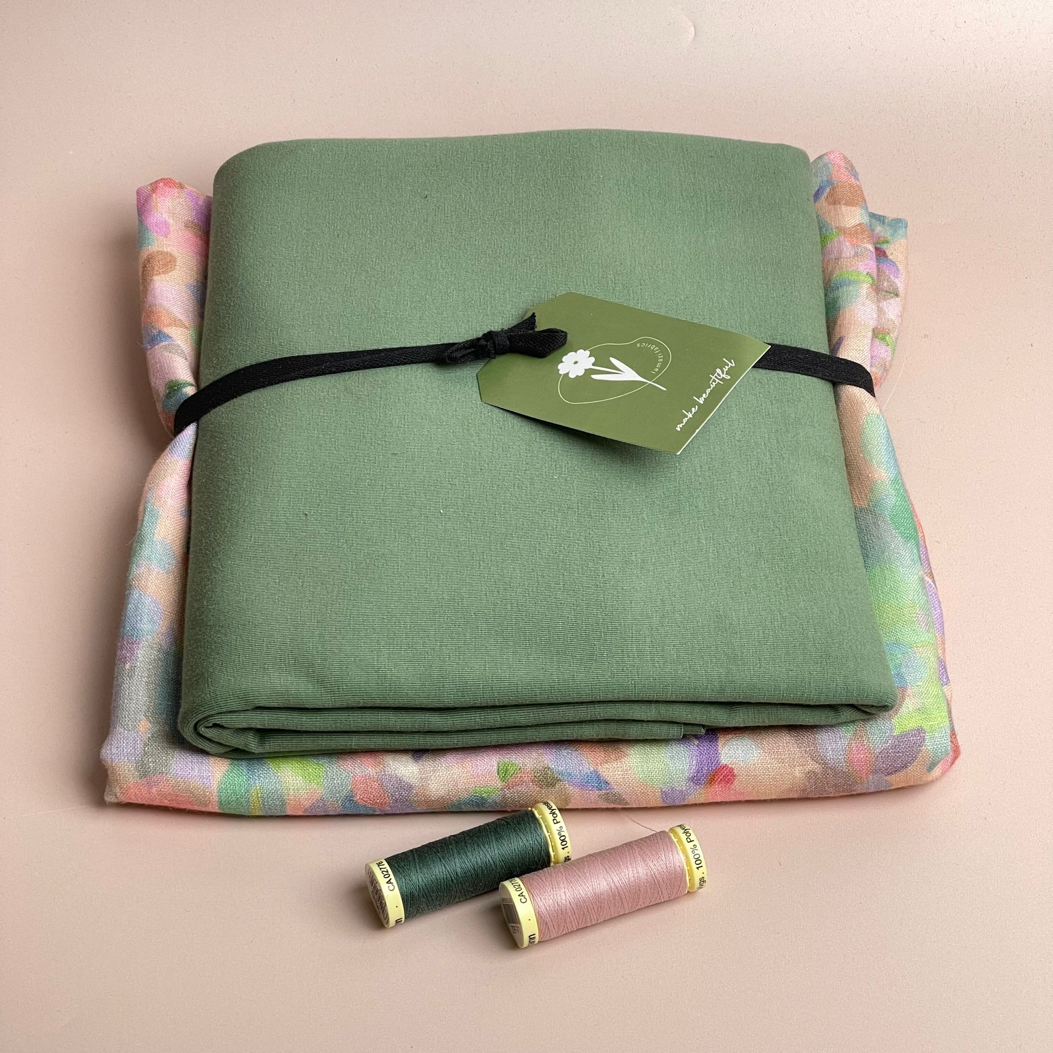 Make an Outfit Colour Bundle - Lupine Petals Blush Linen & Green Cotton Jersey