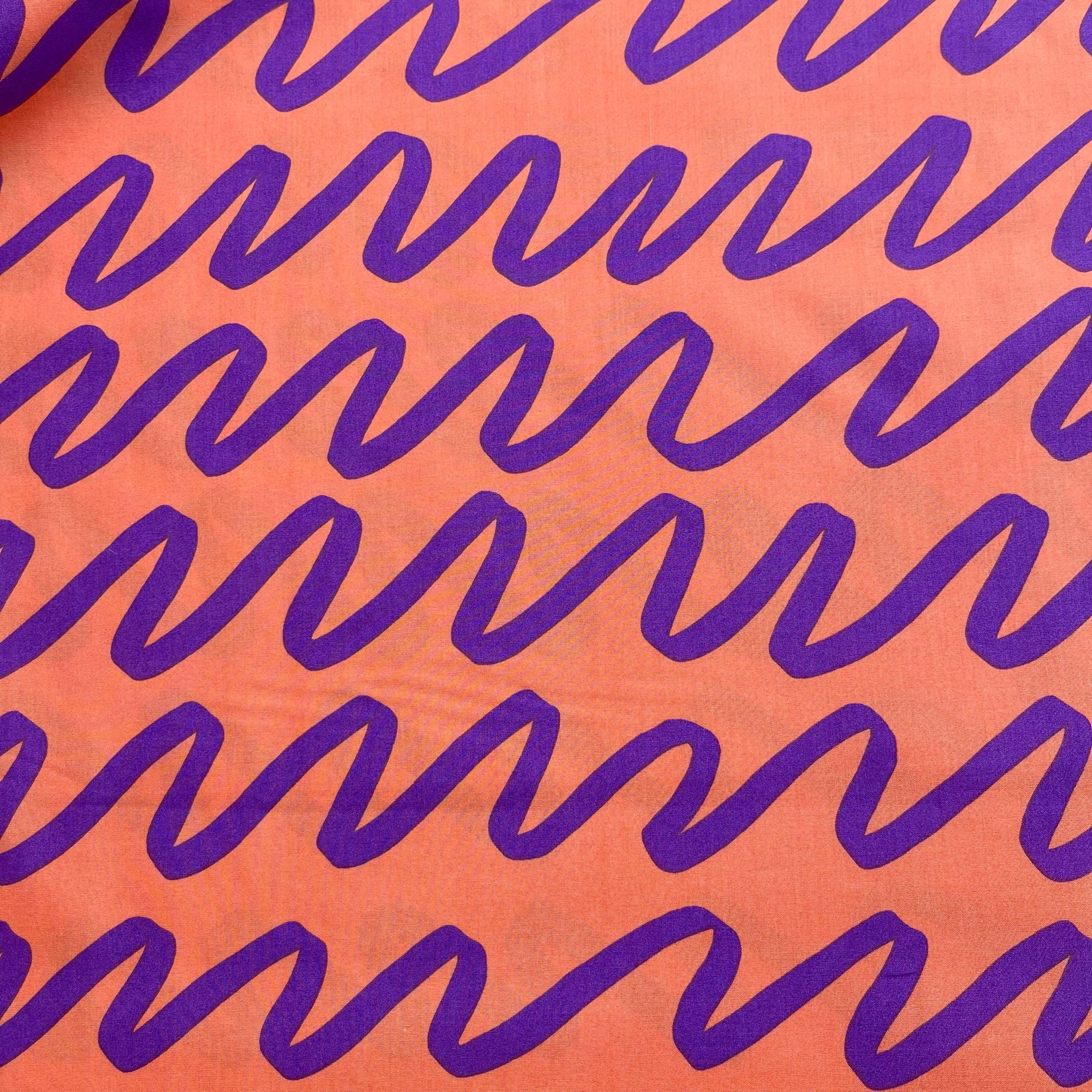 REMNANT 0.64 Metres - Nerida Hansen - Making Waves on Orange Cotton Poplin Fabric