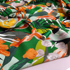 Tropical Forest in Emerald Viscose Linen Fabric