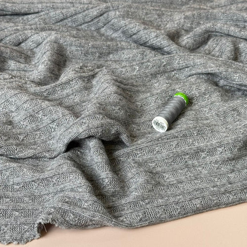 Montreal Rayon Blend Cable Sweater Knit in Grey Melange