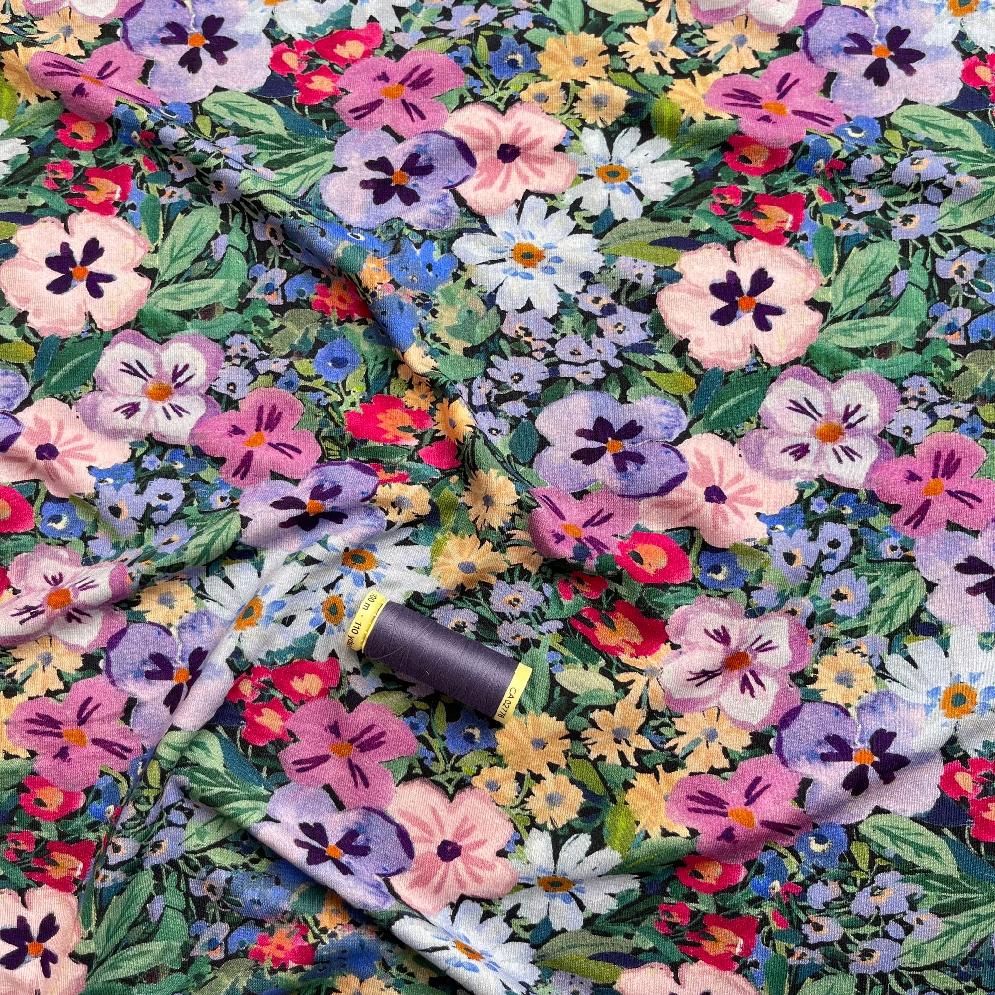 Spring Garden Blooms Viscose Jersey Fabric