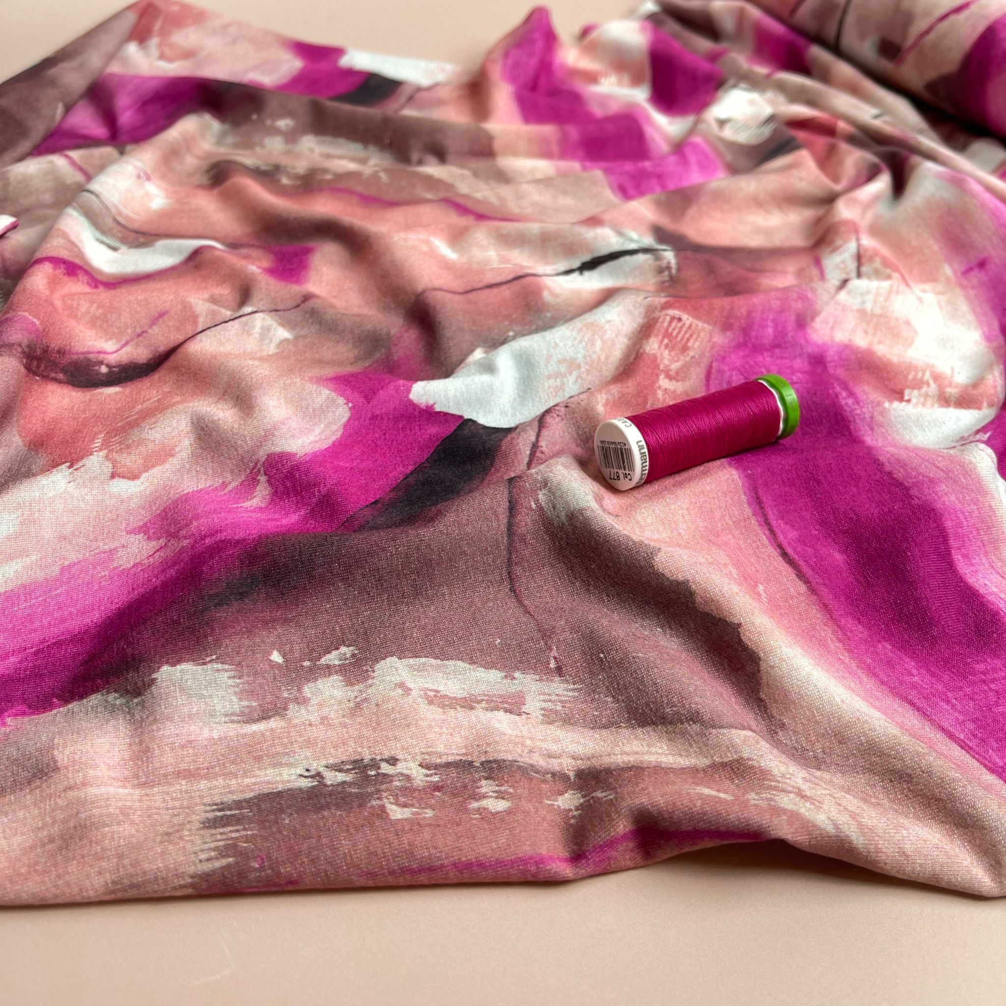 Abstract Painting in Fuchsia and Rose Viscose Jersey Fabric