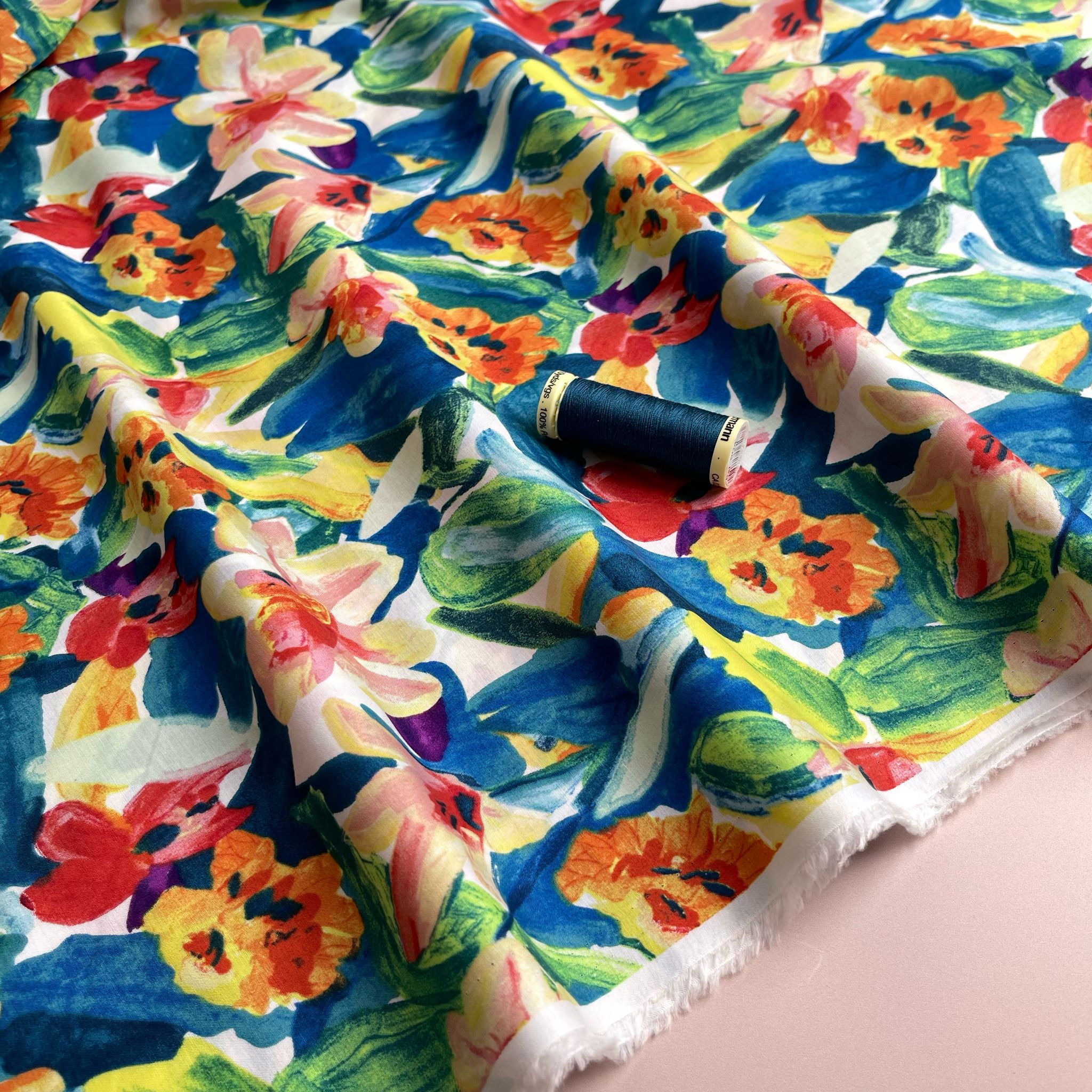 Vibrant Spring Blooms Cotton Lawn Fabric