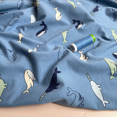 Blue Whales Cotton Jersey Fabric