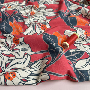 REMNANT 0.44 Metre (plus free sectin with hole) - Danish Design - Graphic Lilies Cotton Jersey Fabric