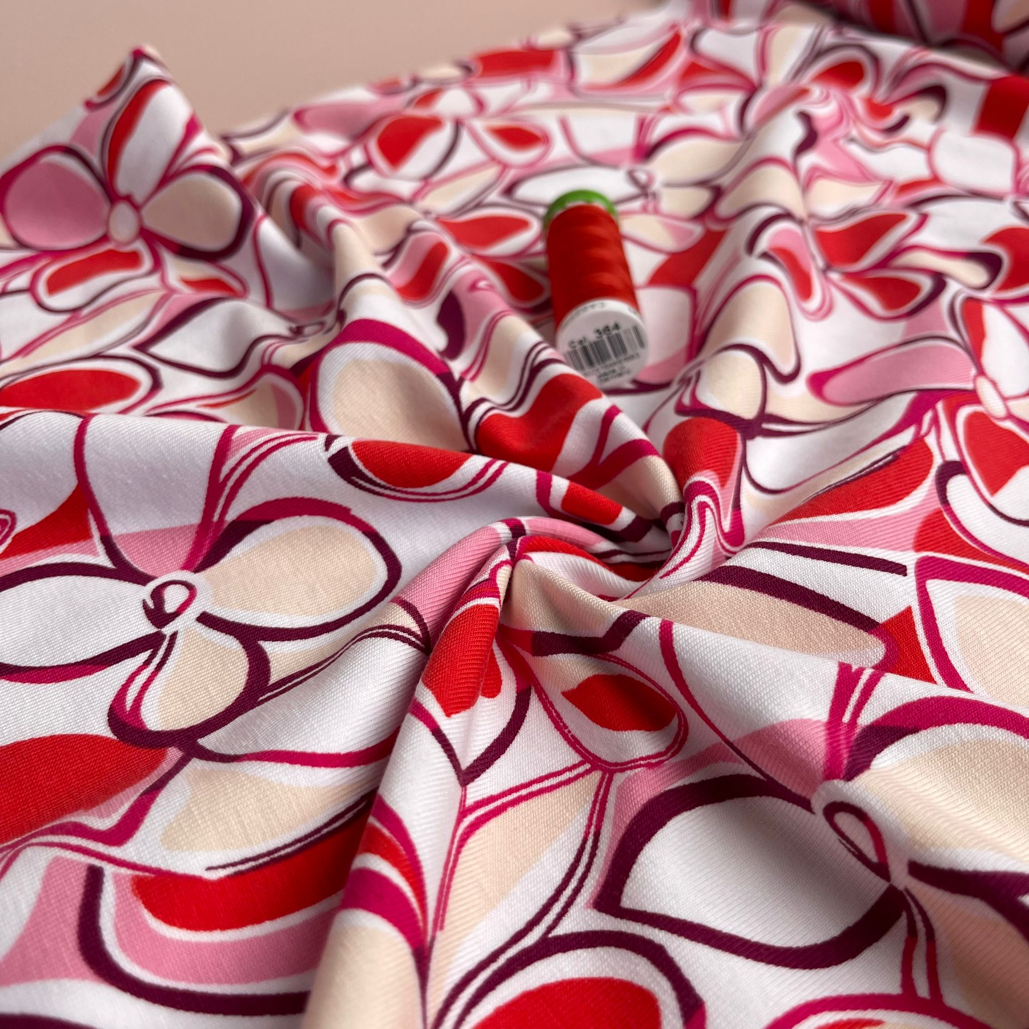 Petals in Pink and Red Cotton Jersey Fabric