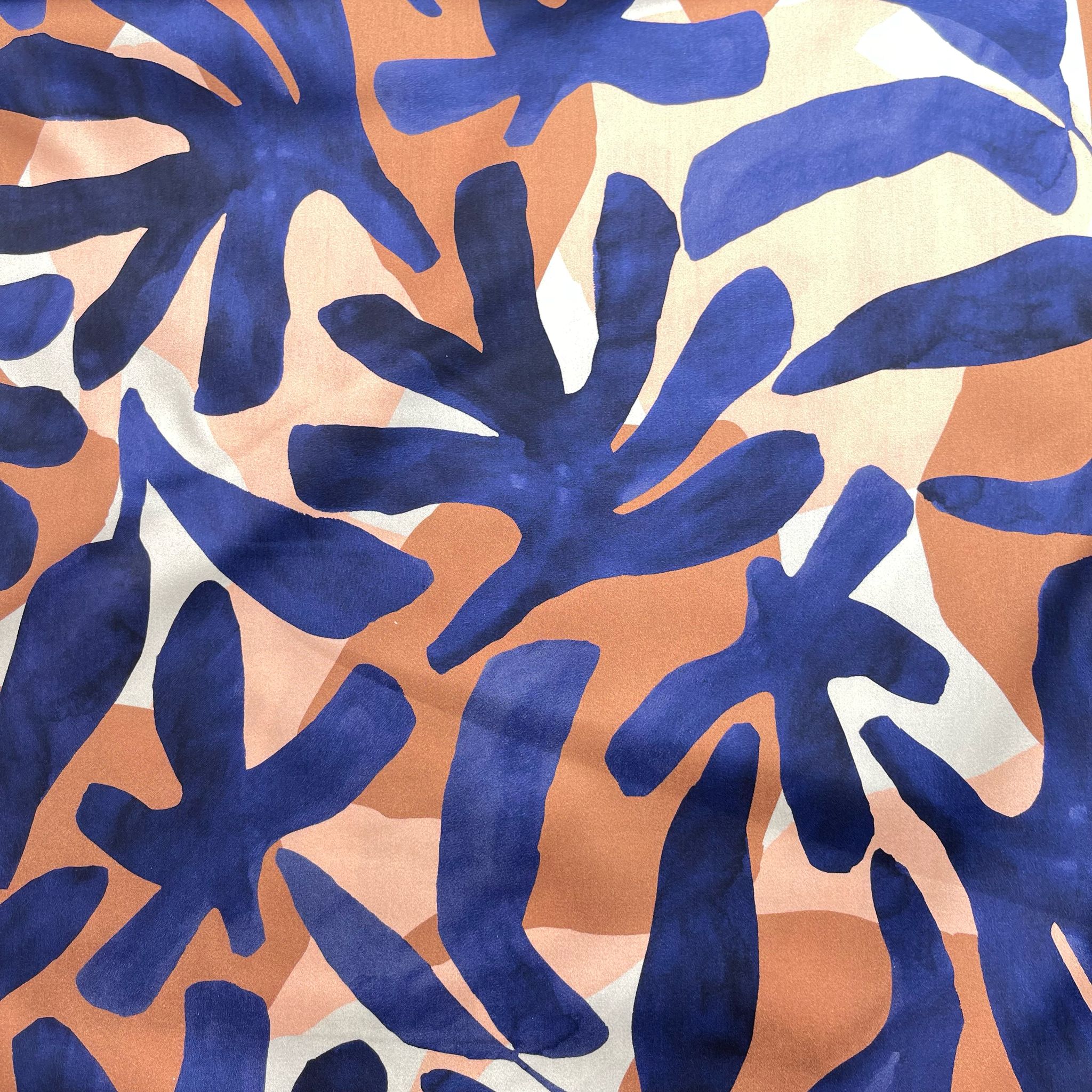 Bold Tropical Foliage in Neutrals Cotton Sateen Fabric