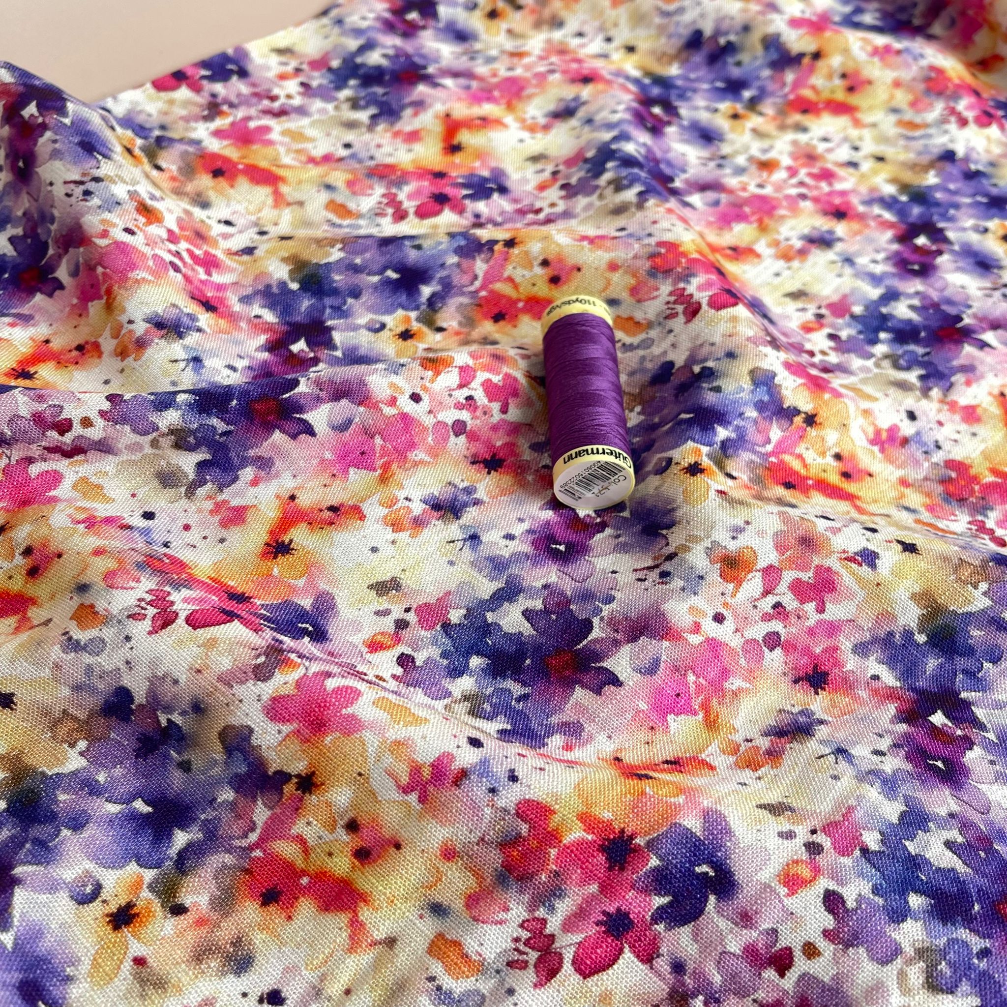 Purple Meadow Viscose Linen Fabric