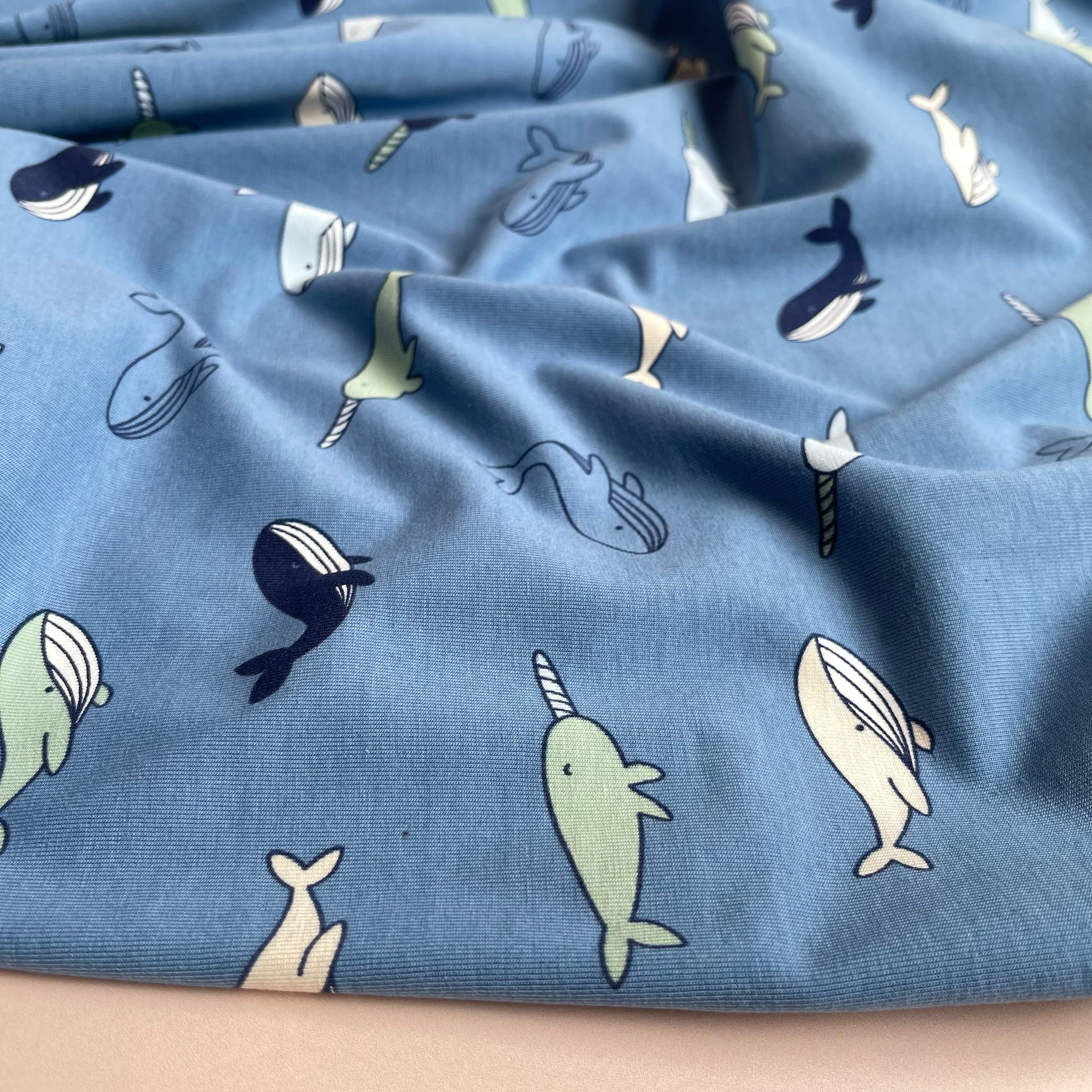 Blue Whales Cotton Jersey Fabric