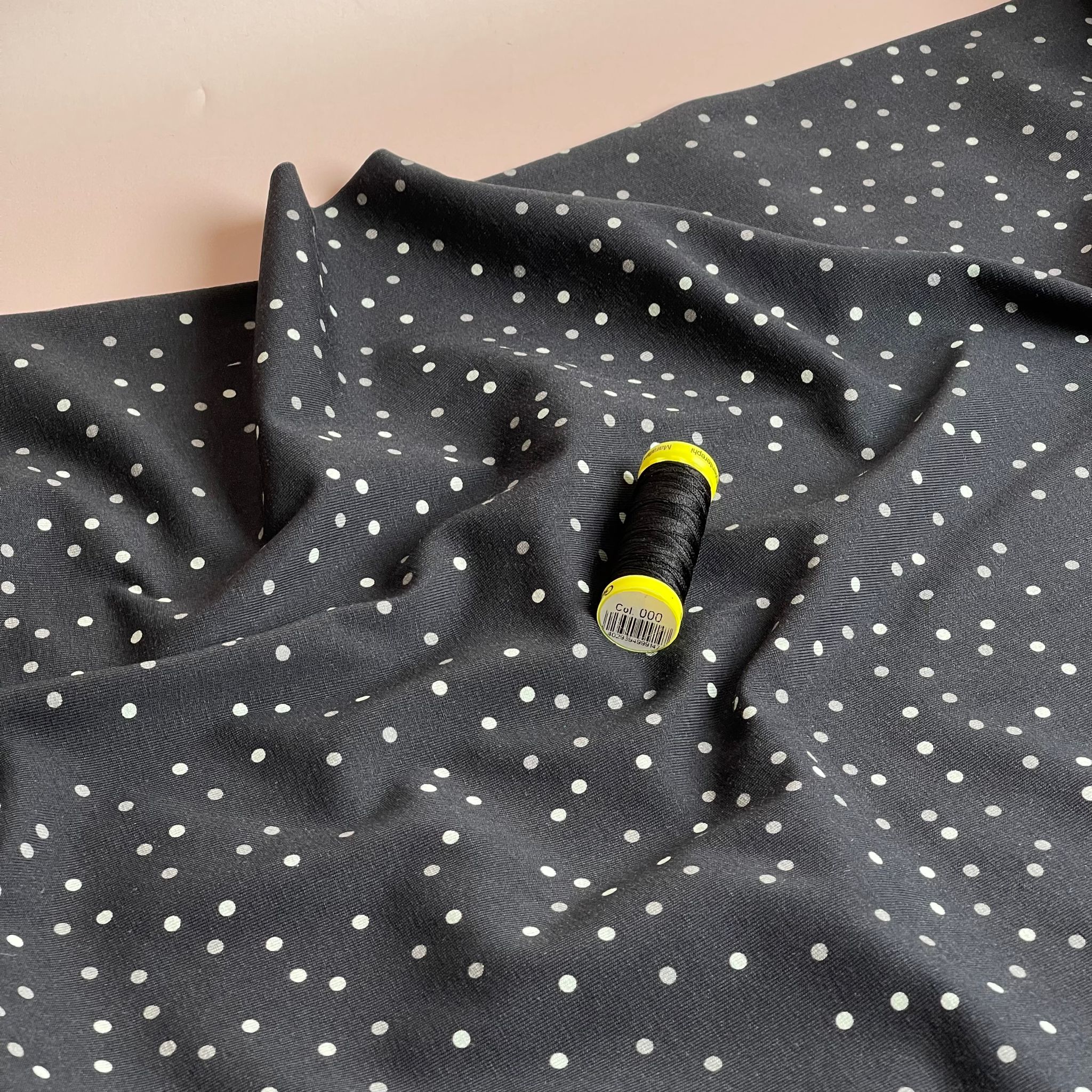 REMNANT 0.70 Metres - Danish Design -Charcoal Dots Cotton Jersey Fabric