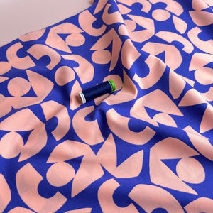 Blush Shapes on Blue Cotton Poplin Fabric