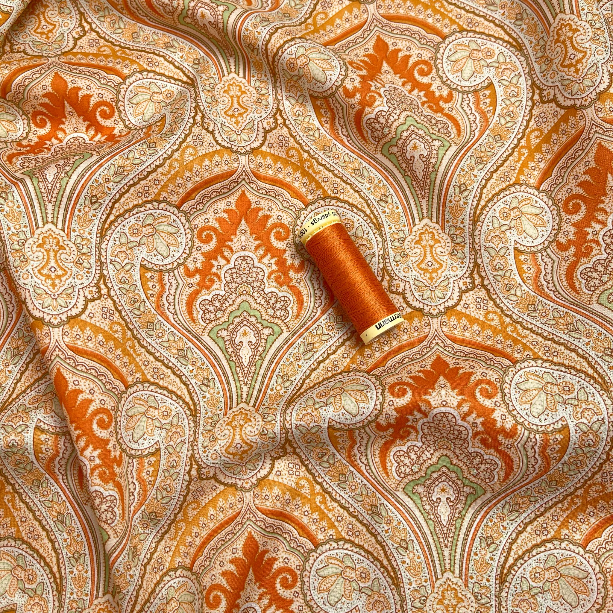 REMNANT 1.38 Metres - Orange Paisley Cotton Lawn Fabric