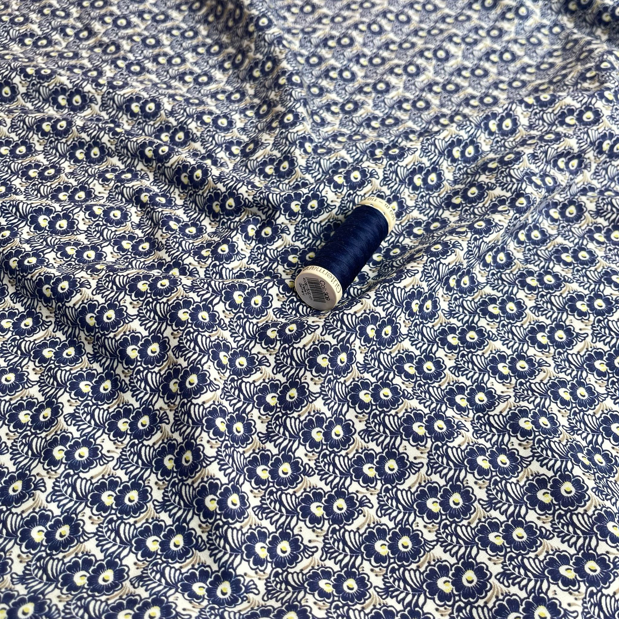 Navy Meadow Cotton Poplin Fabric