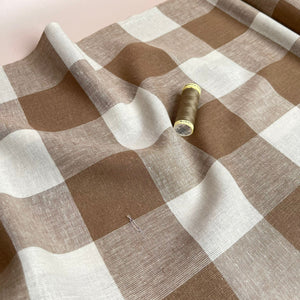 Yarn Dyed Mocha Gingham Viscose Linen Fabric