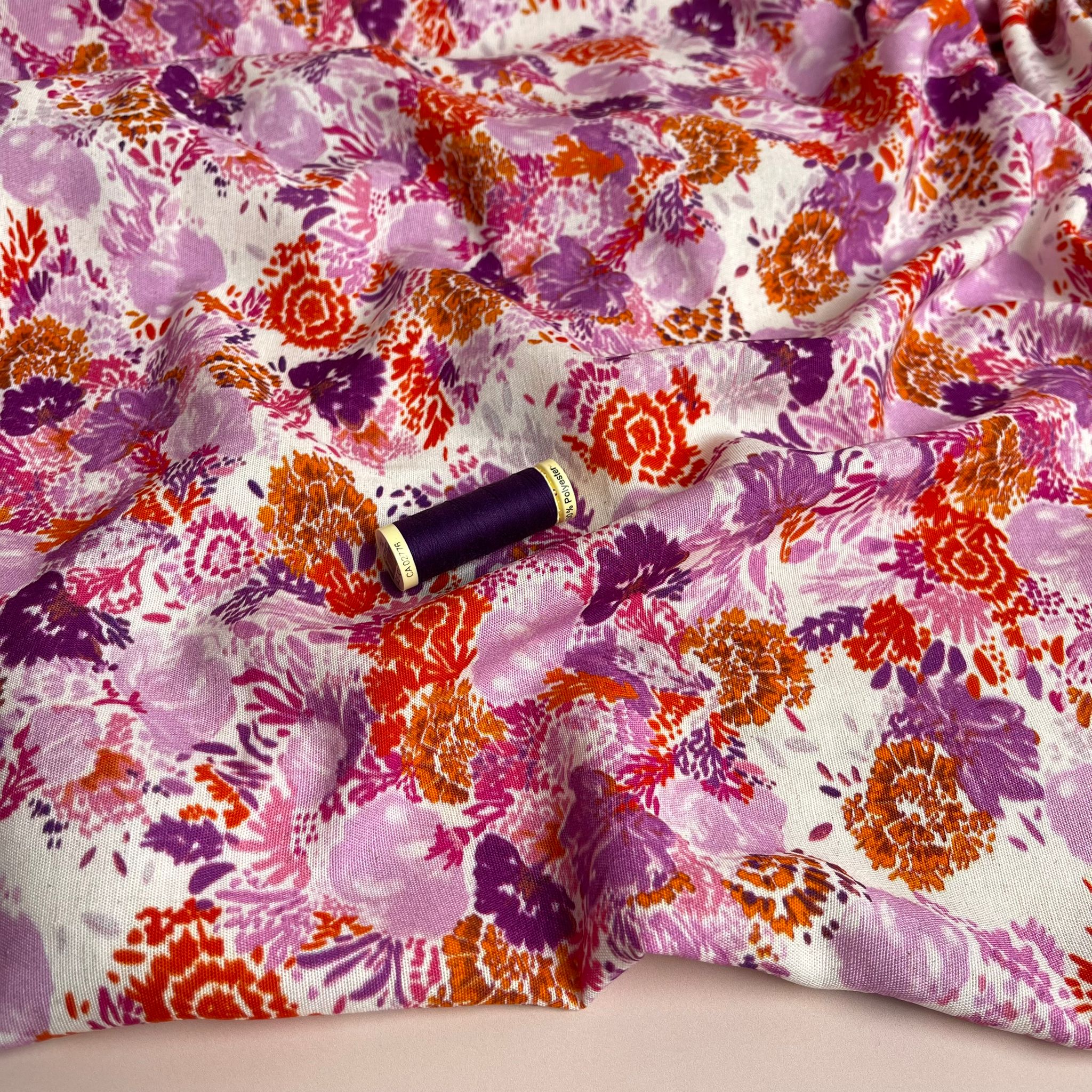 Winter Sunrise Florals Viscose Linen Fabric