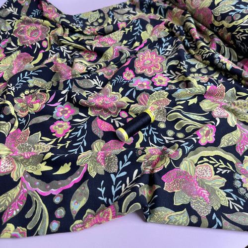 Ornate Flower in Lime and Pink De Luxe Viscose Jersey Fabric