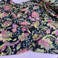 REMNANT 0.61 Metre - Ornate Flower in Lime and Pink De Luxe Viscose Jersey Fabric