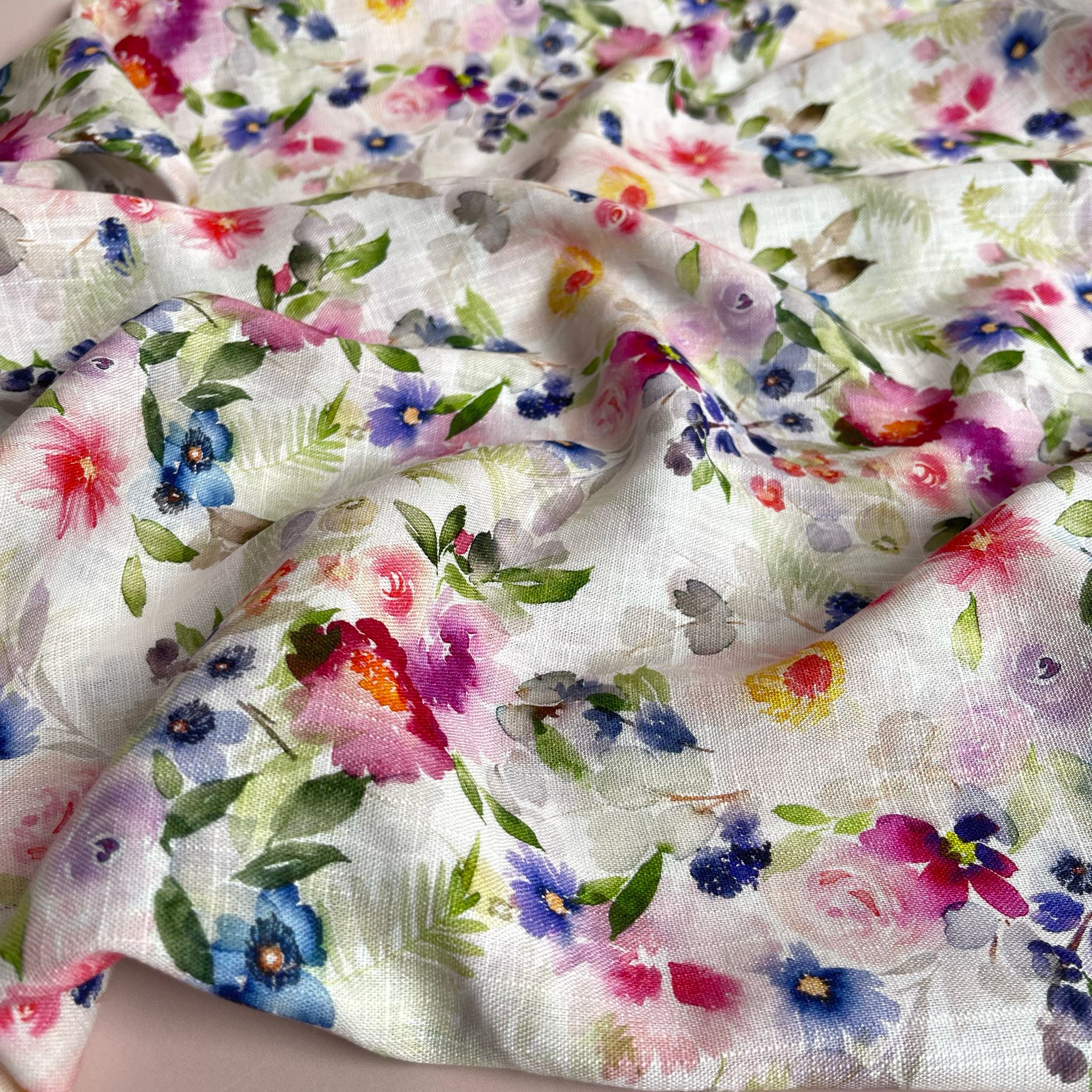 Spring Watercolour Florals Viscose Linen Fabric