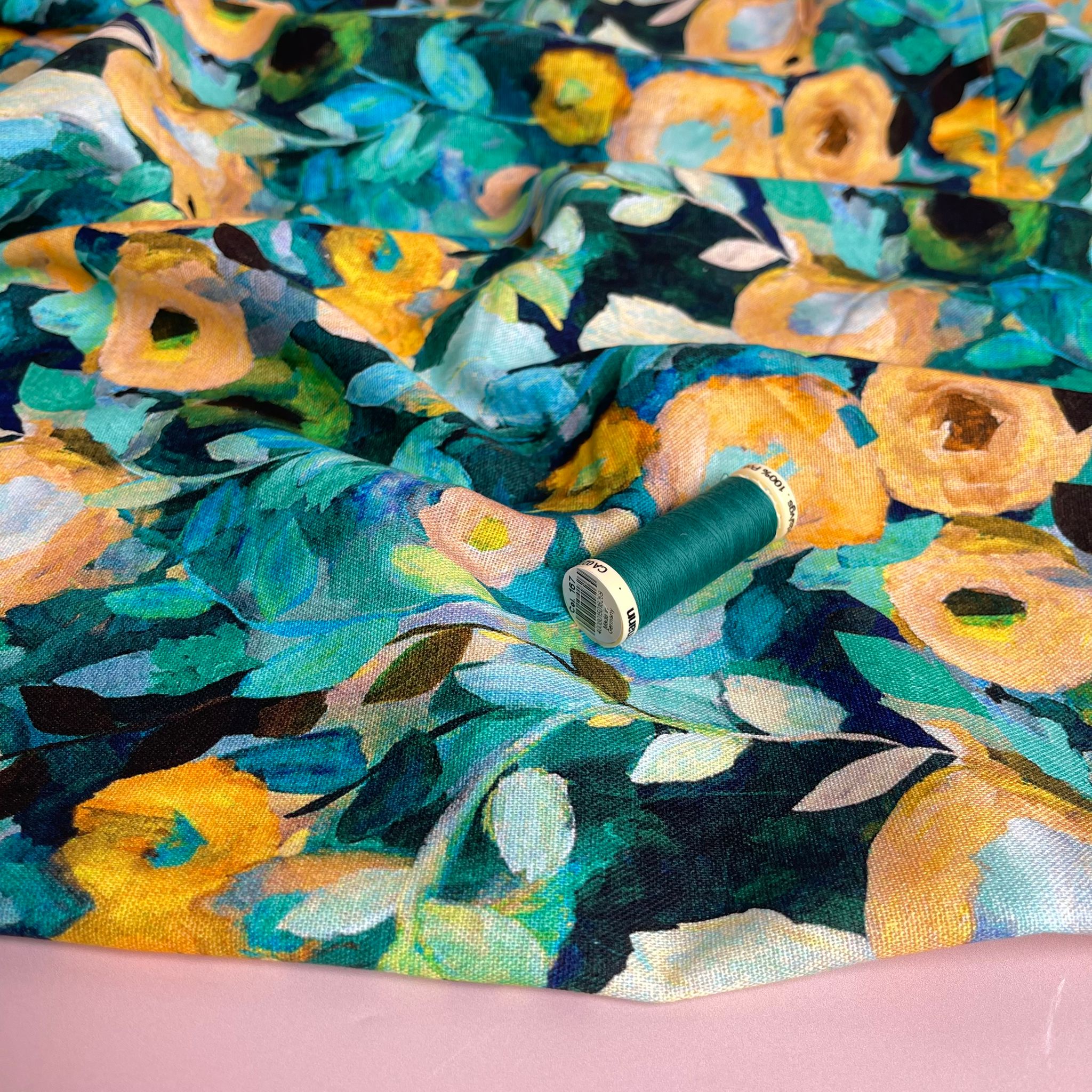 Ocean Florals Viscose Linen Fabric