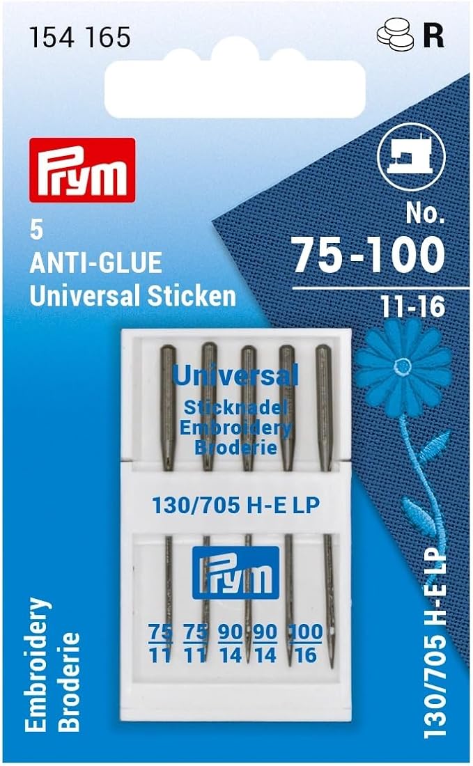 Prym Embroidery Anti Glue (non stick) Sewing Machine Needles  - No 75-100 pack of 5 needles
