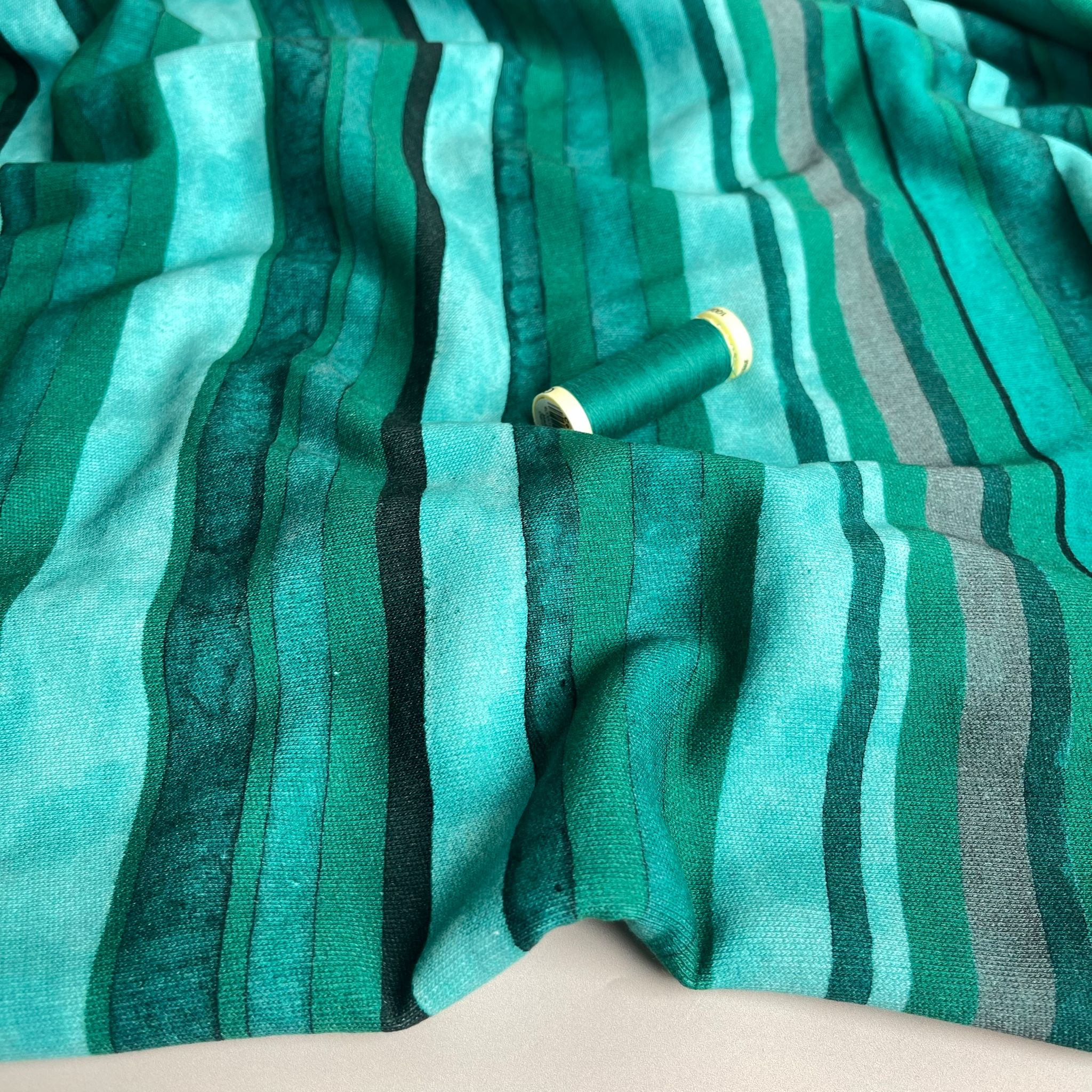 Emerald Stripes Cotton French Terry