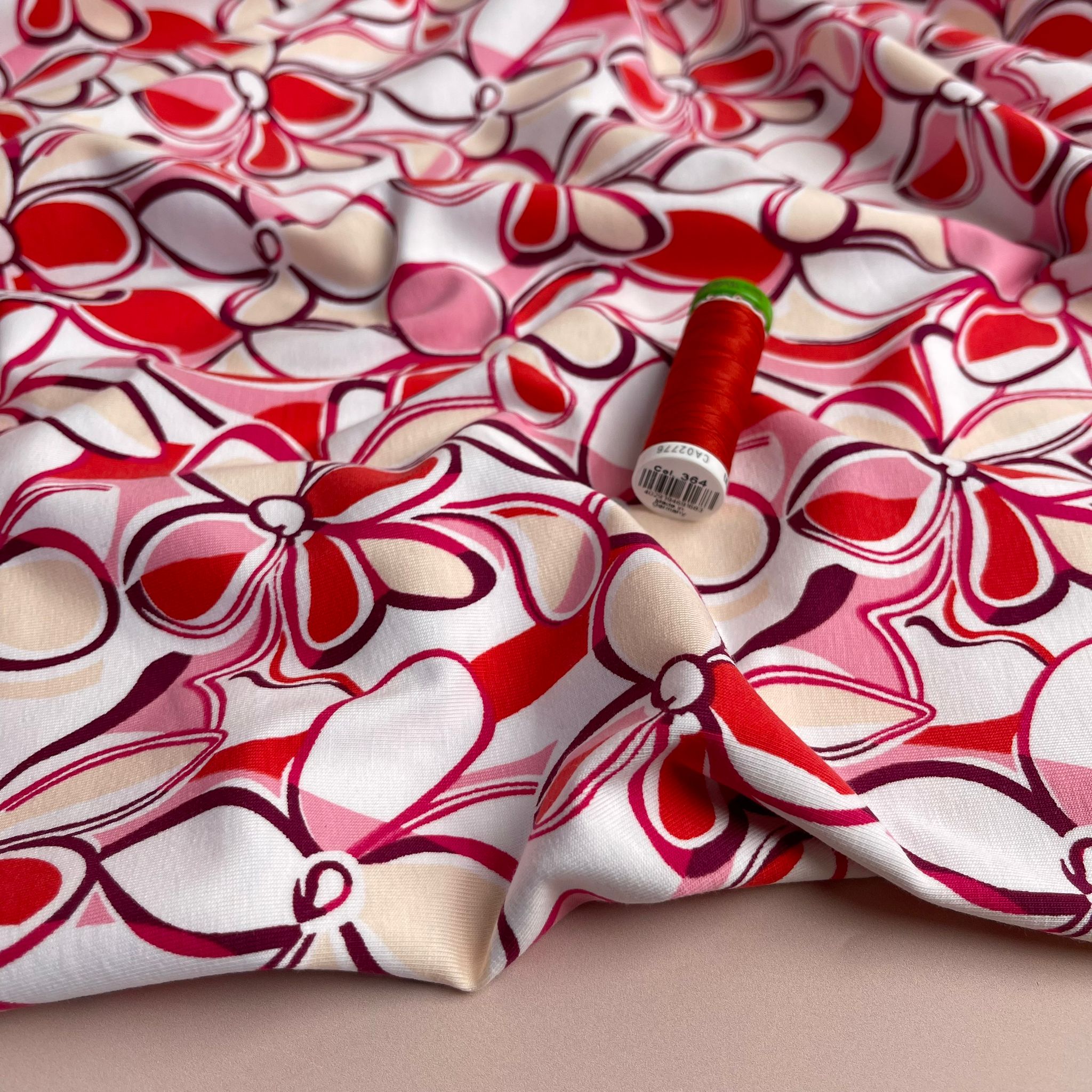 Petals in Pink and Red Cotton Jersey Fabric