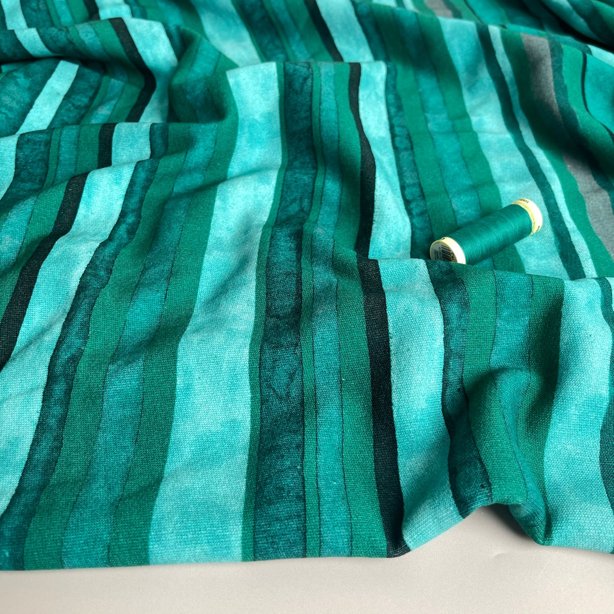 Emerald Stripes Cotton French Terry