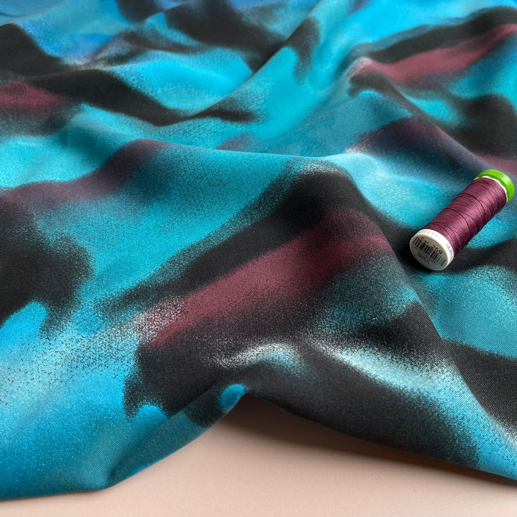 Rosella Hazy Waves in Petrol Viscose Twill with Stretch