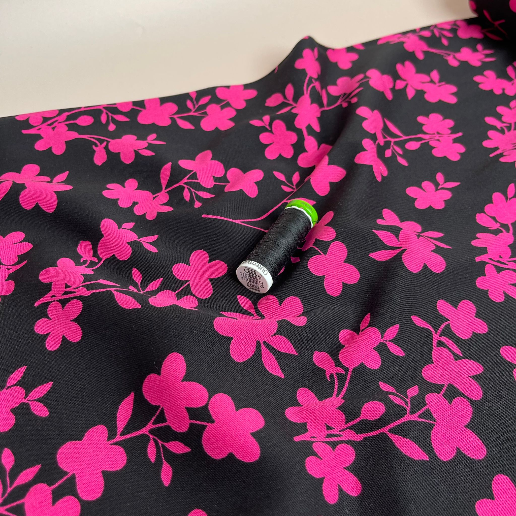 Rosella Shadow Flowers Fuchsia Viscose Twill with Stretch