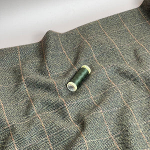 Deadstock Herringbone Check on Forest Green Soft Wool Tweed Coating