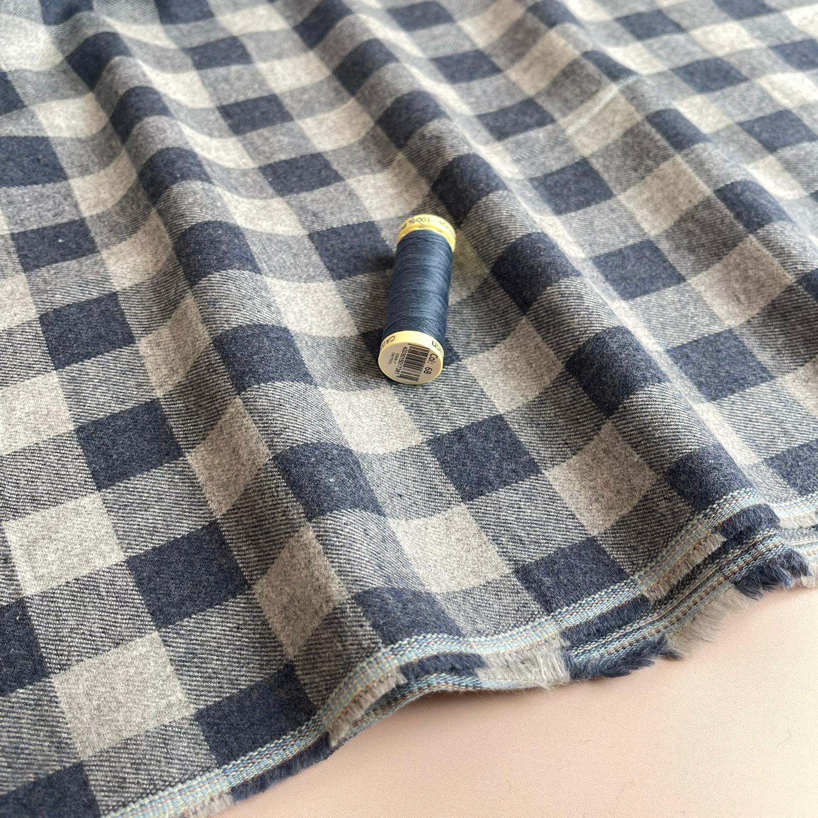 Yarn Dyed Denim Blue Gingham Cotton Flannel