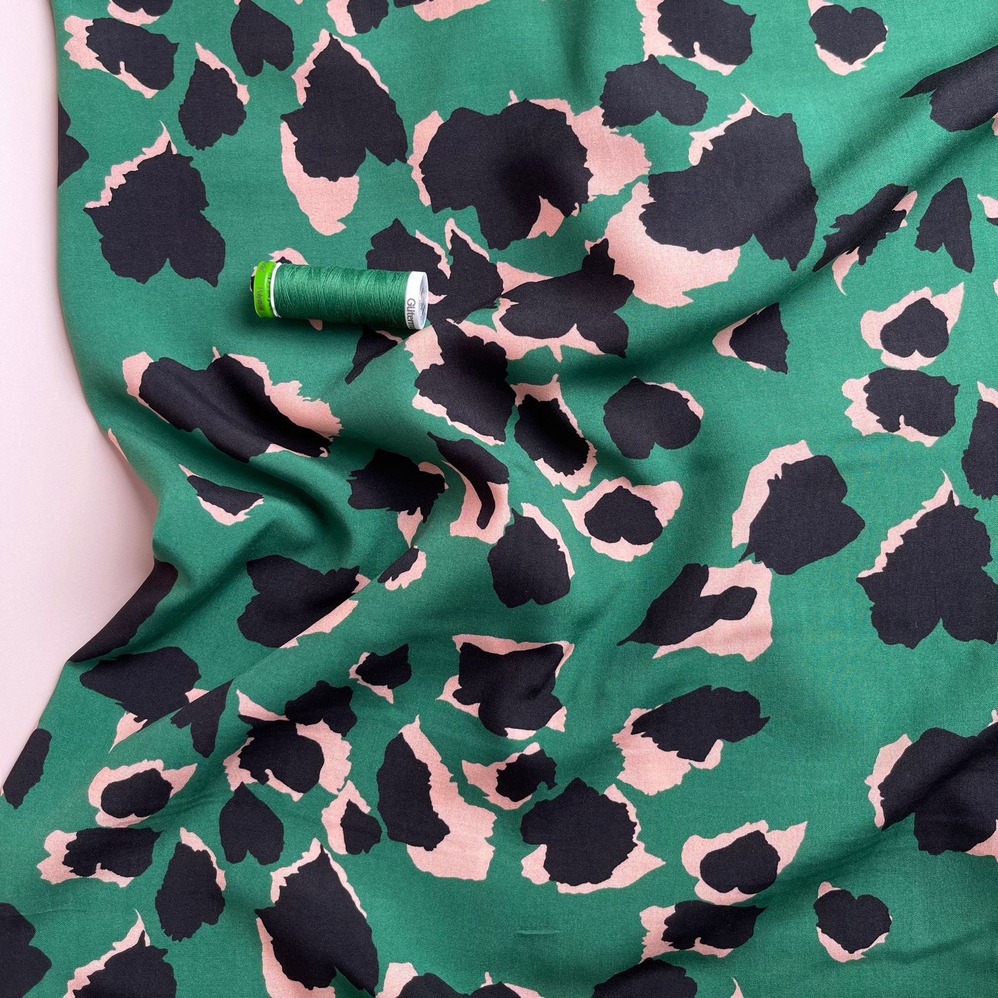 Emerald Leopard Viscose Fabric