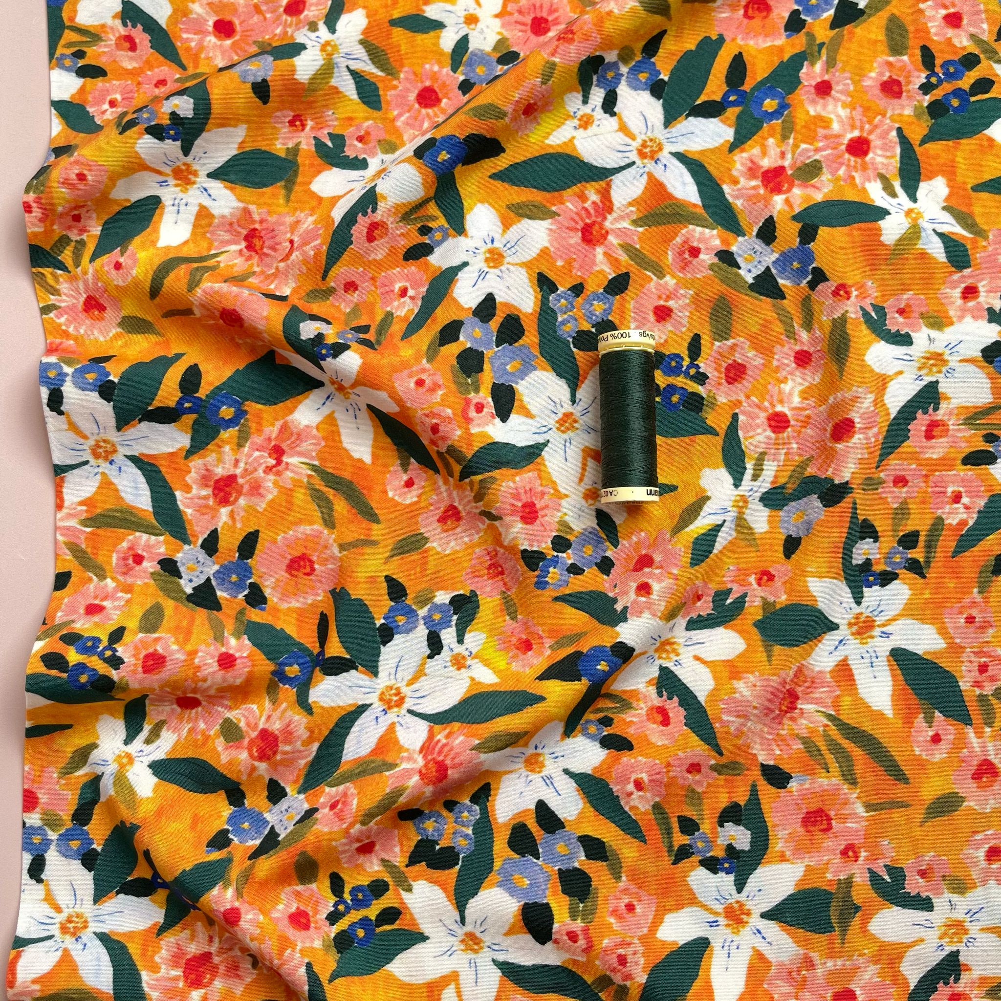 Sunrise Flowers Stretch Viscose Poplin Fabric