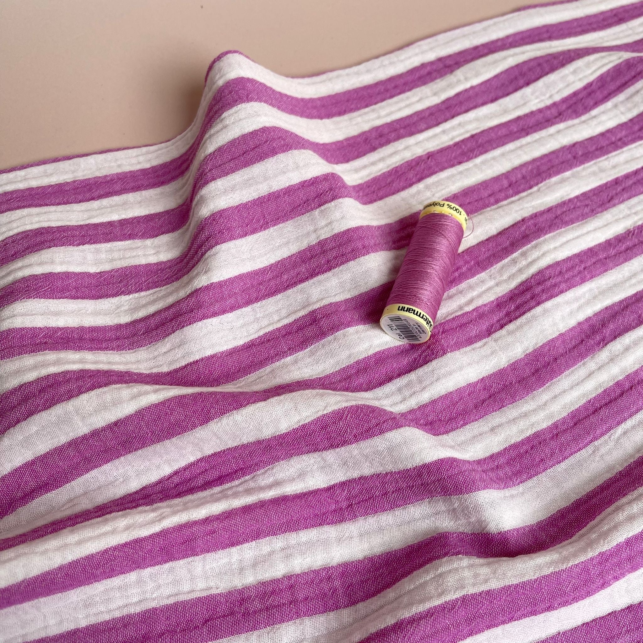 Yarn Dyed Stripe Cotton Double Gauze in Cyclamen Pink