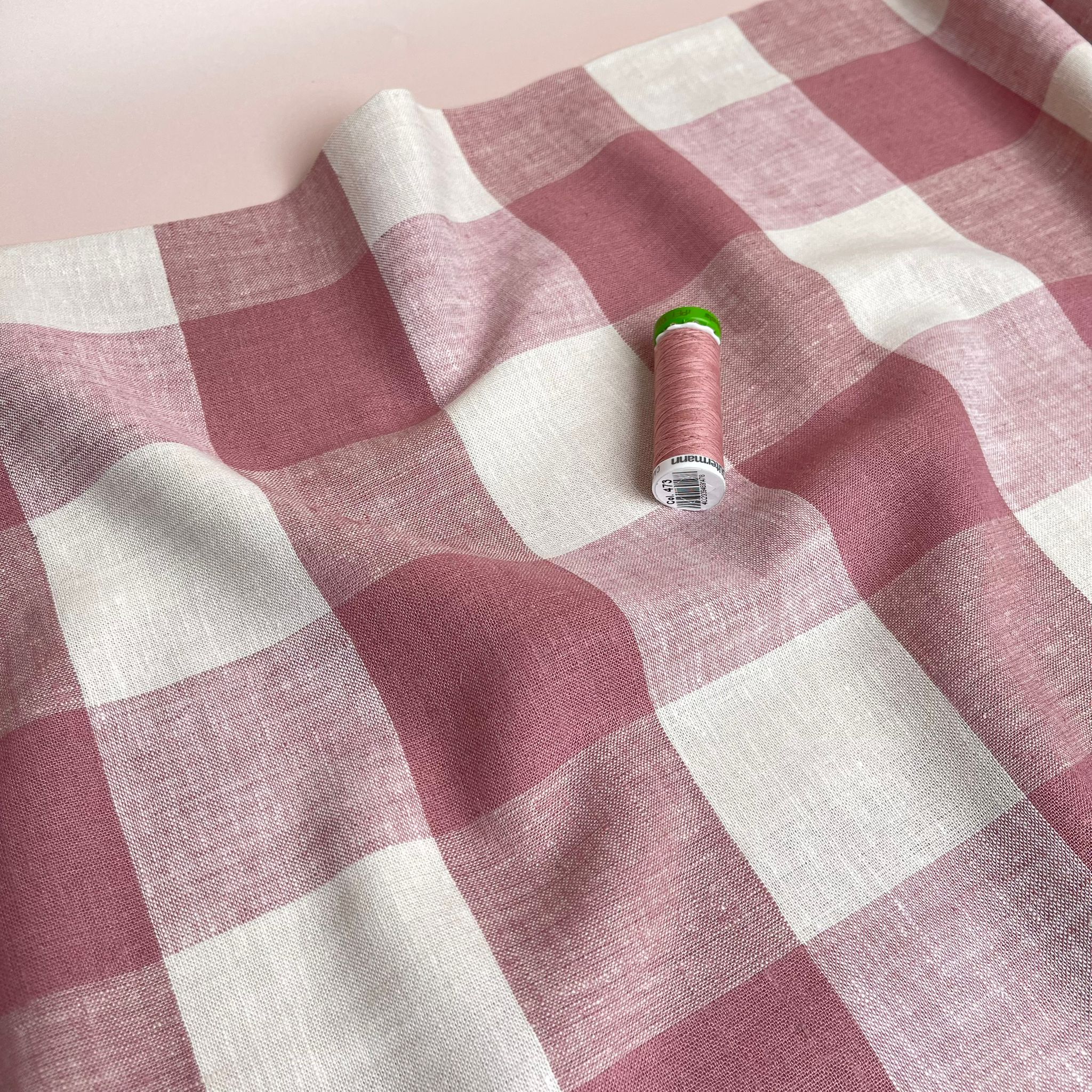 Yarn Dyed Rose Gingham Viscose Linen Fabric