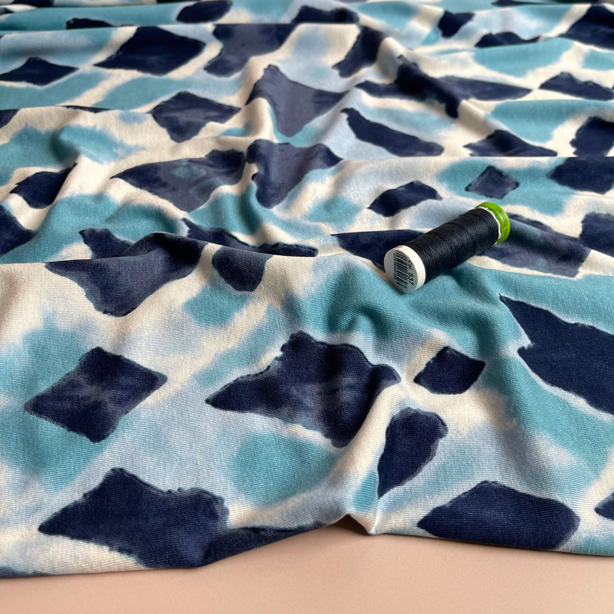 Blue Diamonds Viscose Jersey Fabric